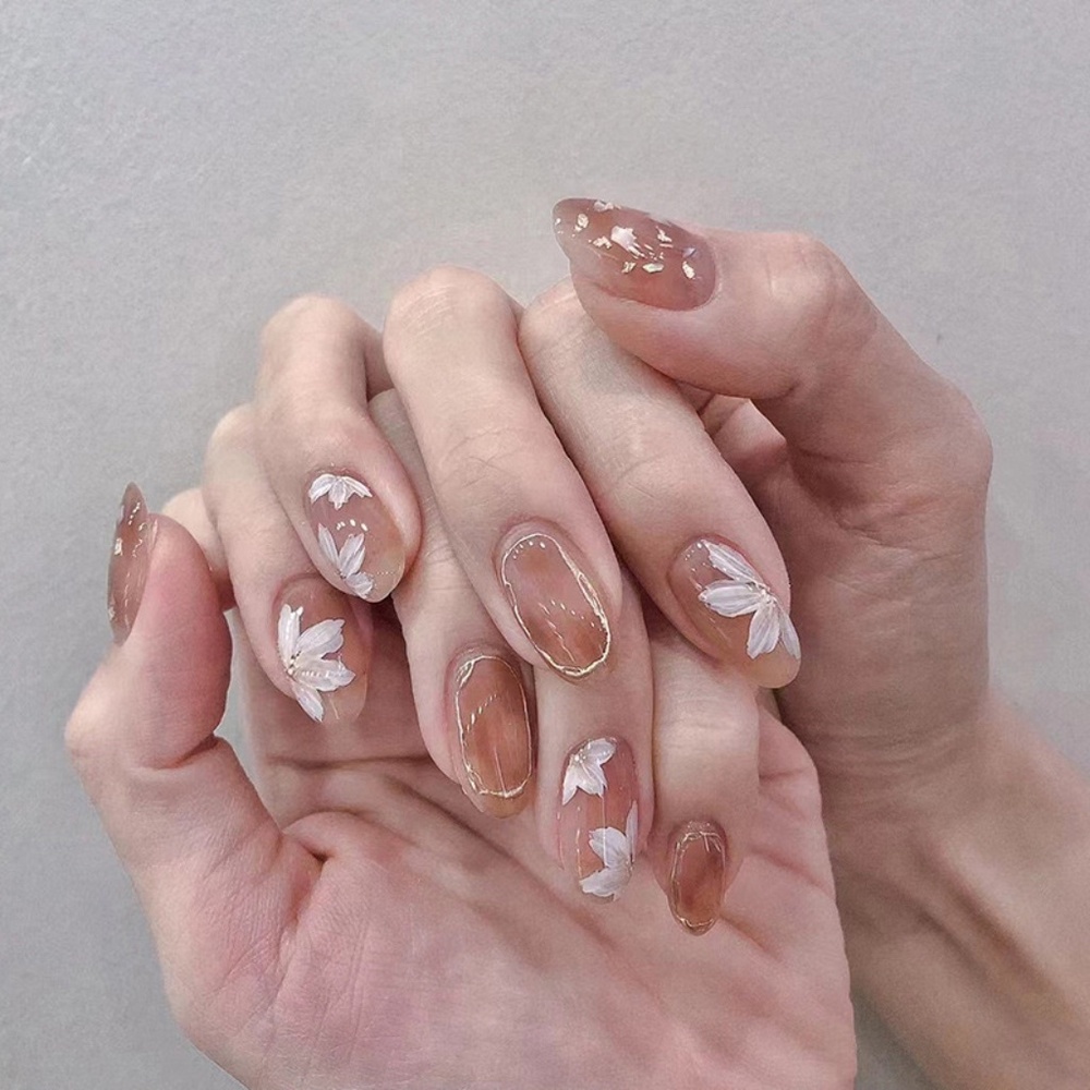 Vintage Flower Medium Square Press-On Nails | Acrylic False Nails | Reusable